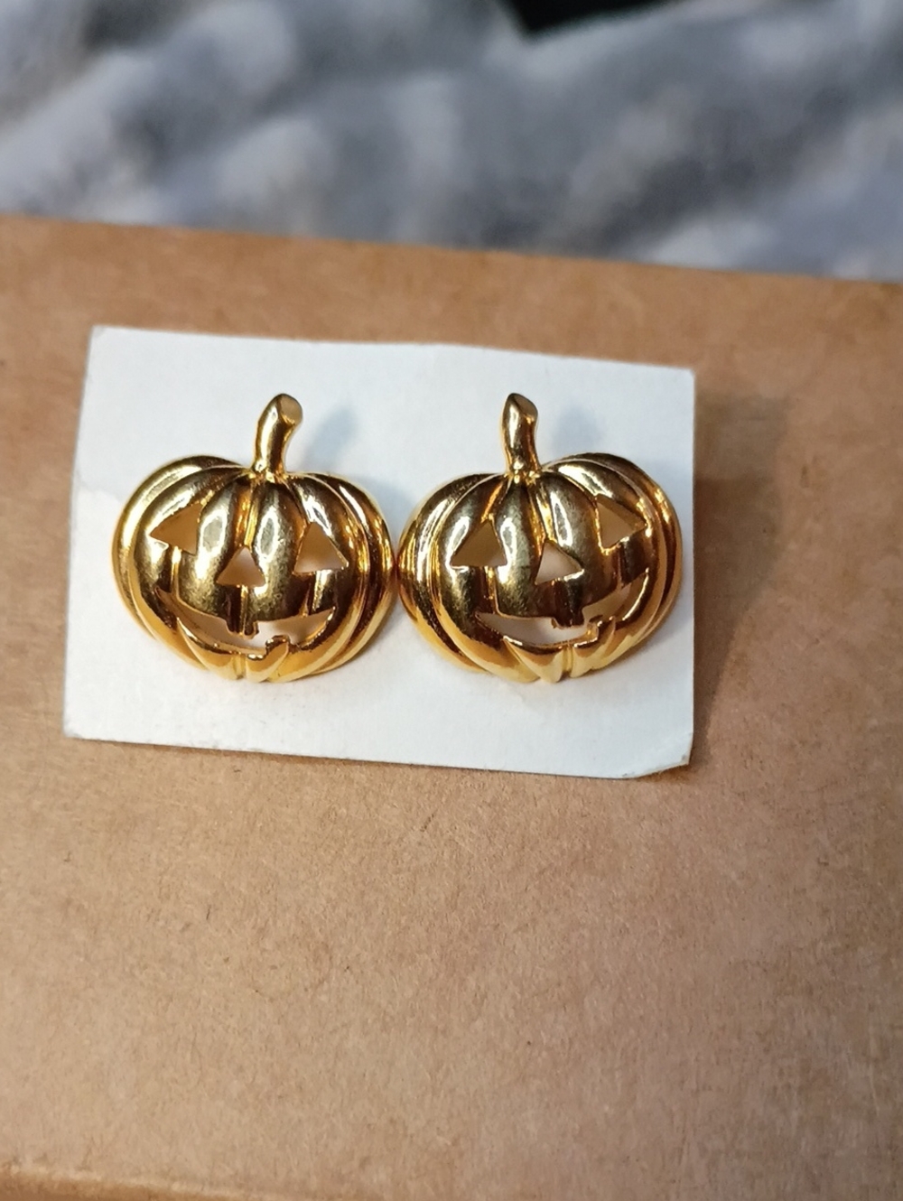 Gold Pumpkin Jack-O'-Lantern Stud Earrings - Women Jewelry